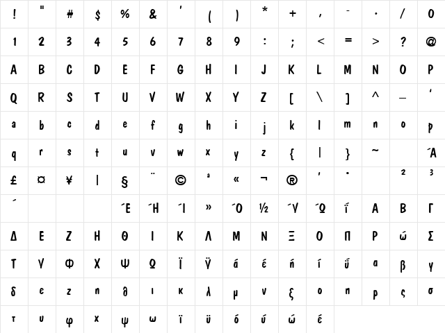 MSBurrito Normal  glyph index