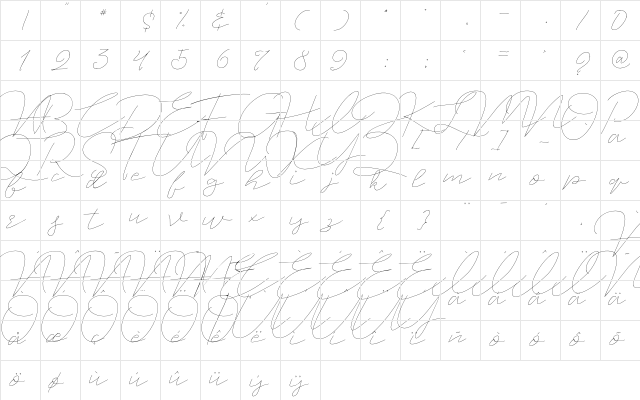 Jet Seat Script Regular  glyph index