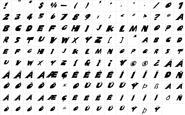 FZ JAZZY 10 ITALIC Light  glyph index