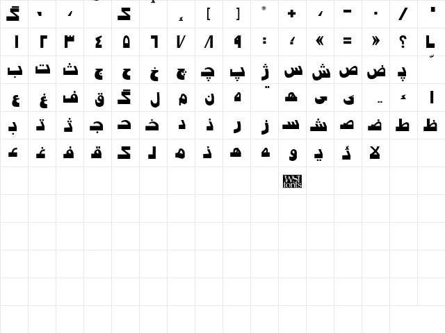 PersianUltra Regular  glyph index