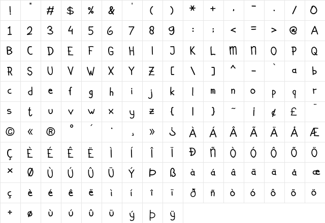 Simplicito Regular  glyph index