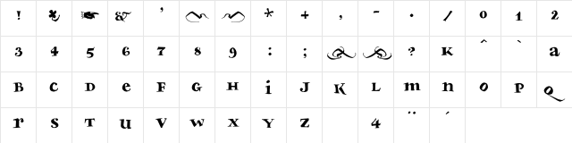 Bodoni Slapp Normal  glyph index