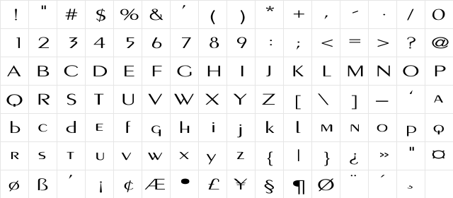 PEIGNOT-LIGHT-Thin Ex Regular  glyph index