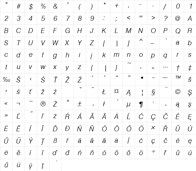 NimbuSanDEELig Italic  glyph index