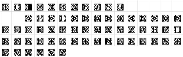 101! Ornate Display Alpha Regular  glyph index
