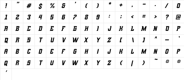 Brutals Tilted Regular  glyph index