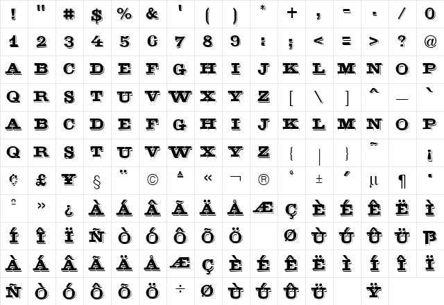 Gold Rush Regular  glyph index