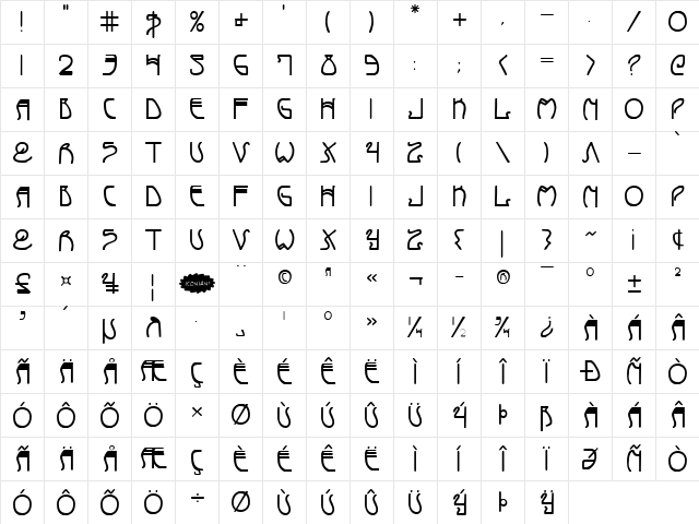 Coyote Deco Bold Bold  glyph index