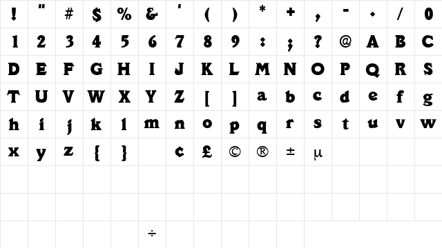 DecusSSK Regular  glyph index