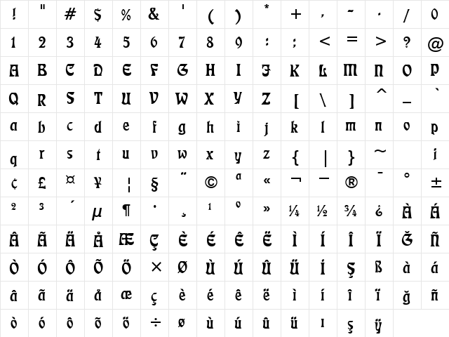 00955 Regular  glyph index