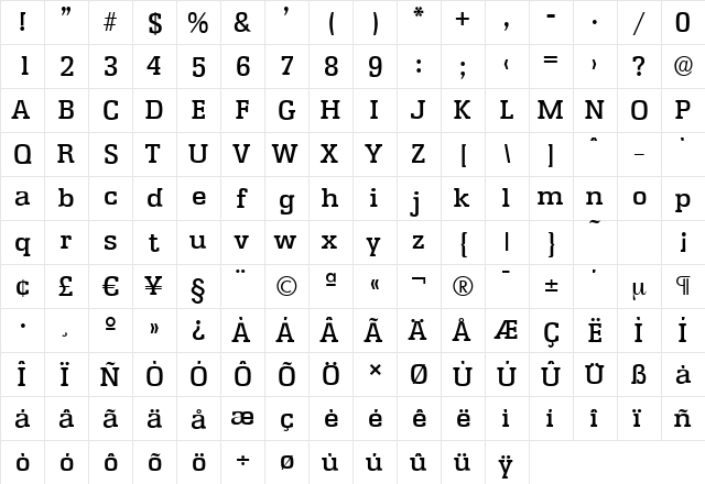 EnschedeSerial-Medium Regular  glyph index