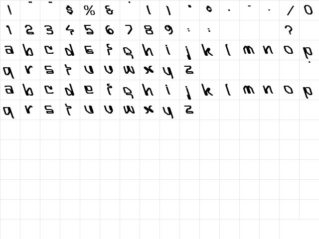 Hairpin-Pushed to The Left Bold  glyph index