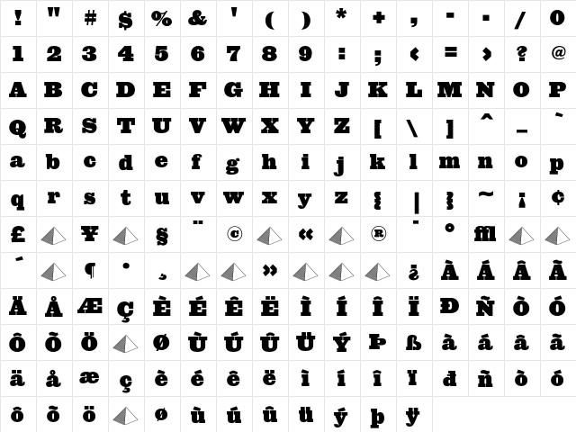 Giza SevenFive  glyph index