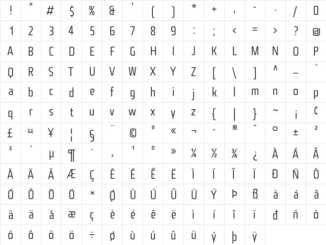 Fishmonger CL Plain  glyph index