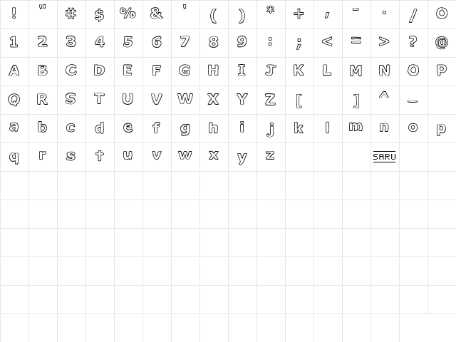 Milk Cocoa (sRB) Regular  glyph index