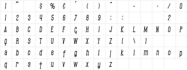 Giant Regular  glyph index