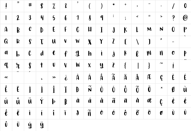 KG A Little Spark Regular  glyph index