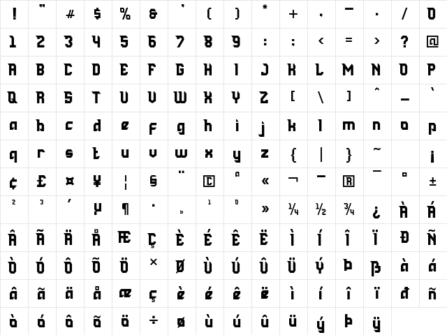 Big Space Regular  glyph index