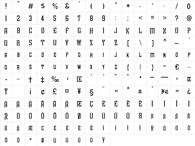 Broken Regular  glyph index