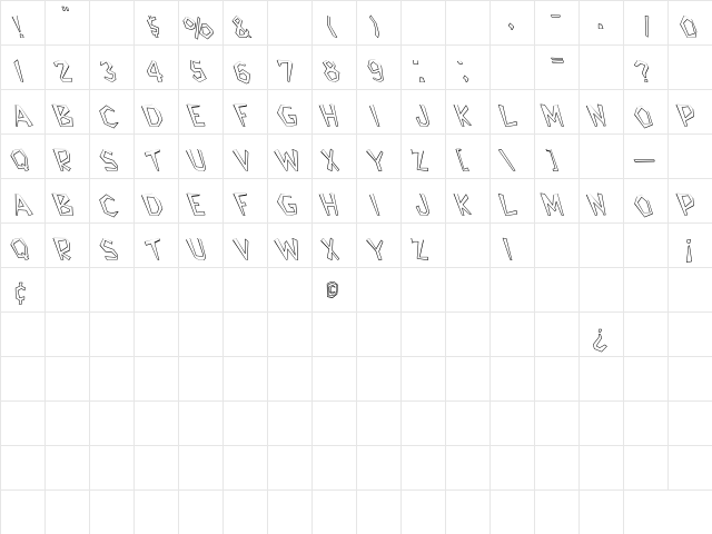 Bedrock-Light Hollow Lefty Regular  glyph index
