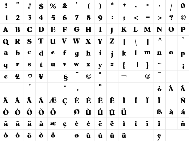 New Era Regular  glyph index