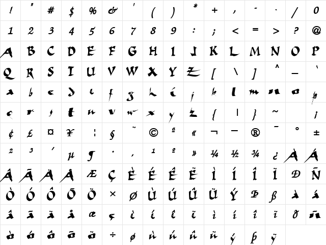 Gift Regular  glyph index