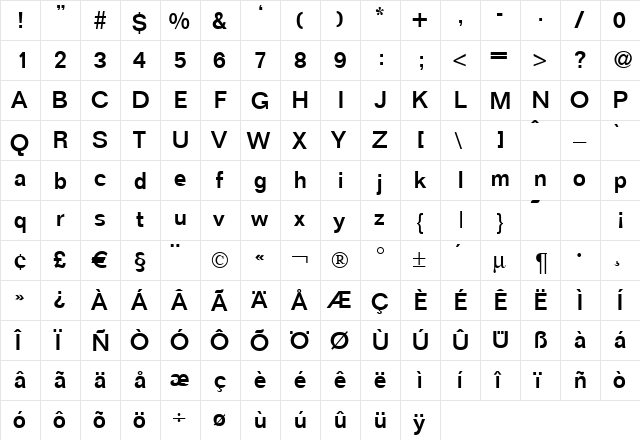 Focus-Medium Regular  glyph index