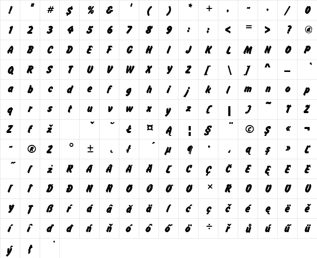 FlashPEEBol Regular  glyph index