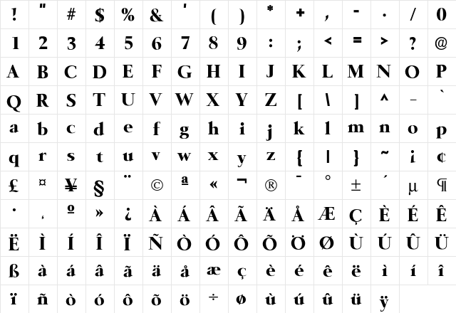 Belfast-ExtraBold Regular  glyph index