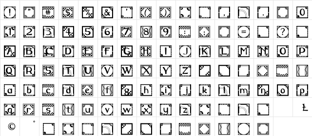 Quilt Regular  glyph index