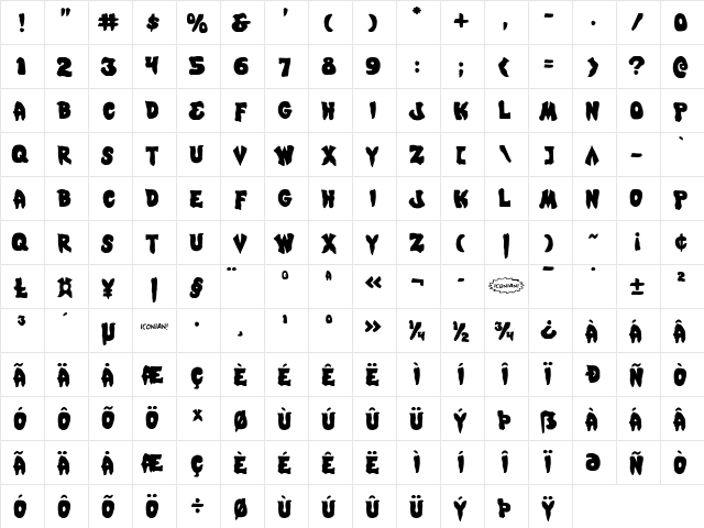 Mystic Singler Regular  glyph index