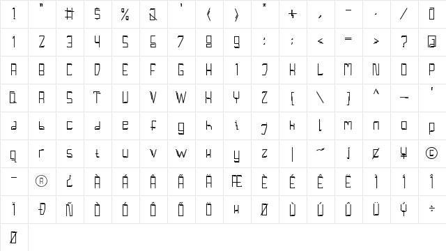 Digital Space Regular  glyph index