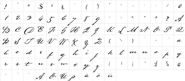 Lamar Pen Regular  glyph index