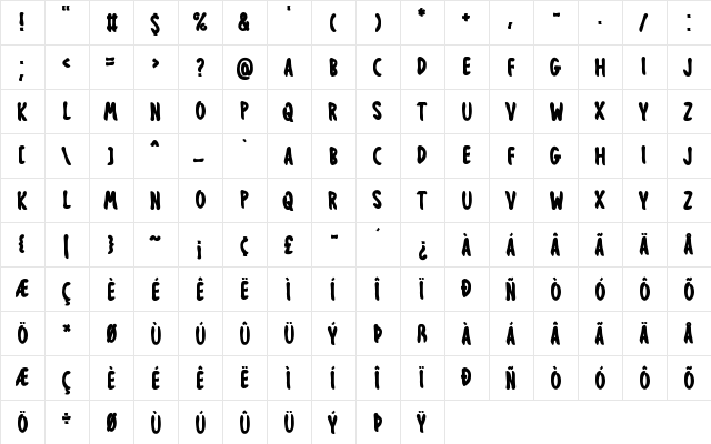 Obsessed Halloween Regular  glyph index