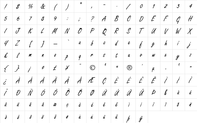 FreestyleScript Regular  glyph index