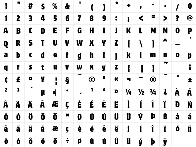 MotterCorpusITC-Condensed Regular  glyph index