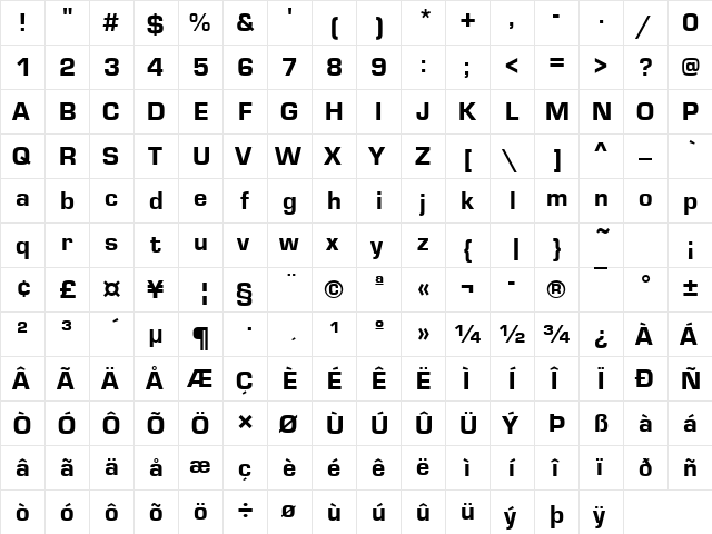 Eurostile Becker Heavy Regular  glyph index