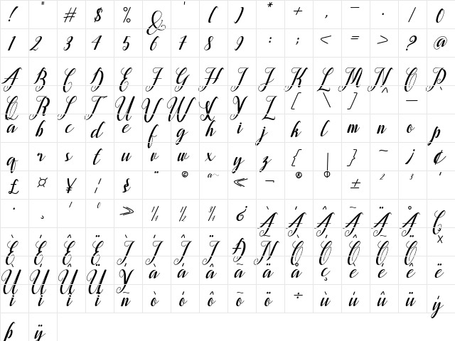 Alongtime Regular  glyph index