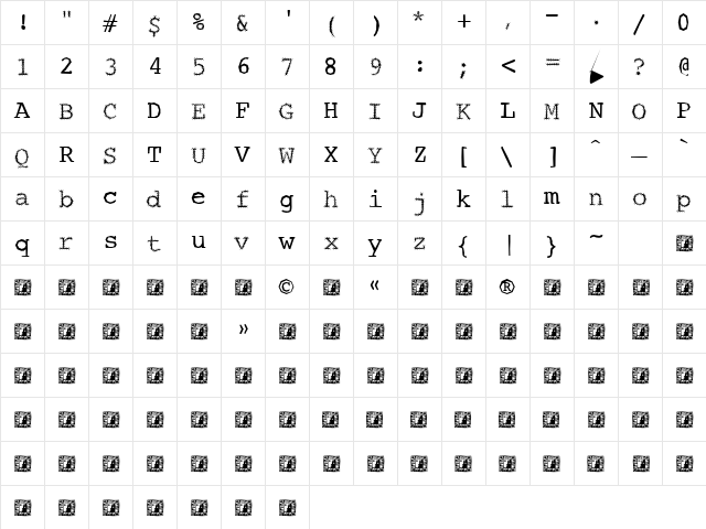 Borderzone Regular  glyph index