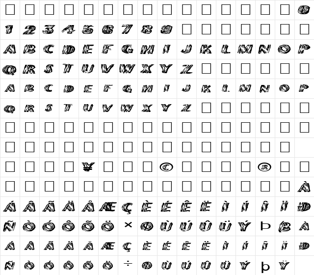 FZ WACKY 24 EX Normal  glyph index