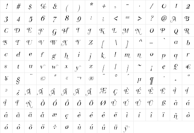 Take Five Italic Swashes Regular  glyph index