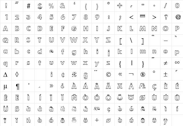 FunctionTwoOutline Bold  glyph index