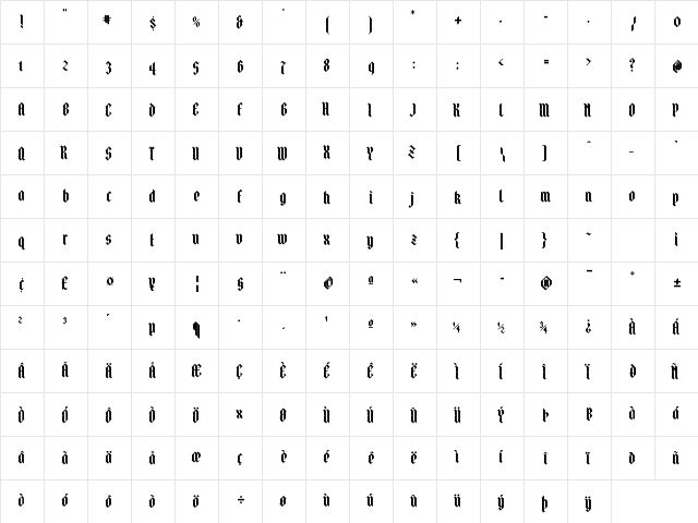 Mister Pablo Regular  glyph index