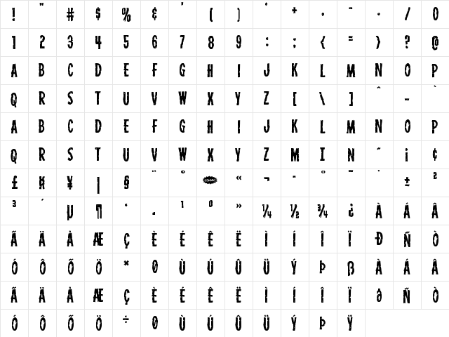 Carnival Corpse Regular  glyph index