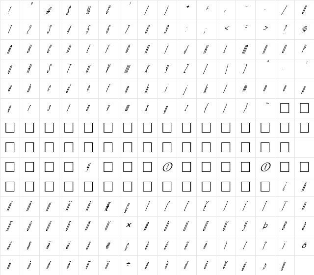 FZ BASIC 51 ITALIC Normal  glyph index