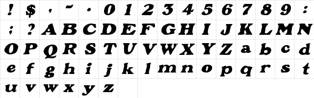 Grant Oblique  glyph index