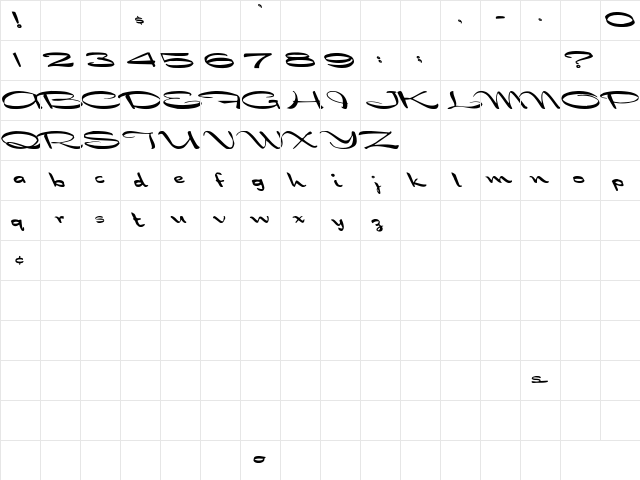 Dragonwick Lefty Regular  glyph index