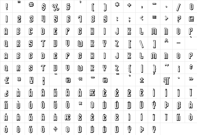 SF Archery Black SC Shaded Regular  glyph index