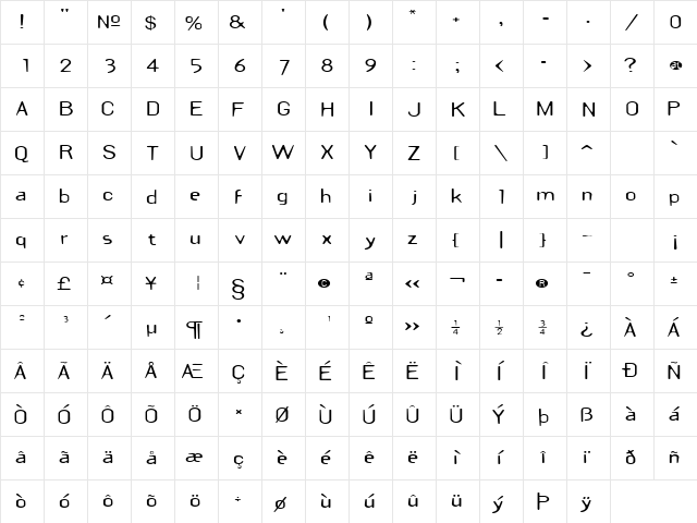 DraftPlateExtended Regular  glyph index