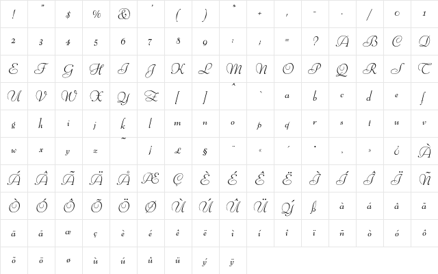 BernhardSchoenschriftEF Light  glyph index